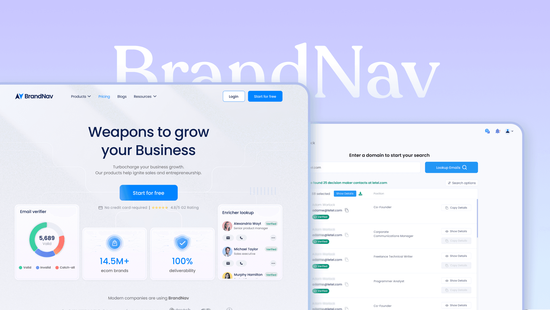 BrandNav - mobile app showcase with three iPhone mockups displaying a navigation app