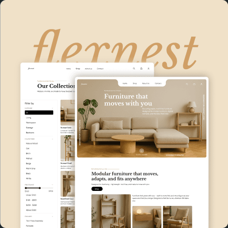 Flexnest - e-commerce website design showing furniture collection and shop pages